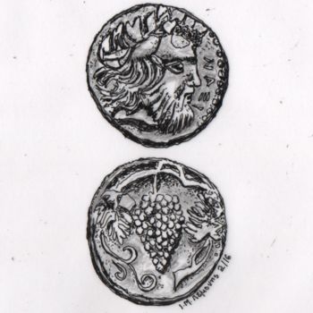 Αργυρή δραχμή με κεφαλή Διονύσου και σταφύλι (6ος - 5οσ αι. π.Χ.) από την πόλη Νάξο της Σικελίας.