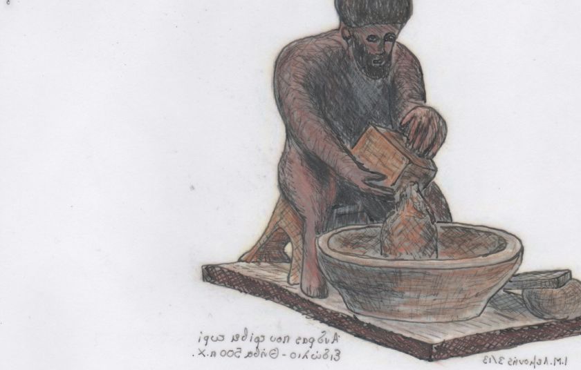Άνδρας που τρίβει τυρί ειδώλιο - Θήβα 500 π.Χ.